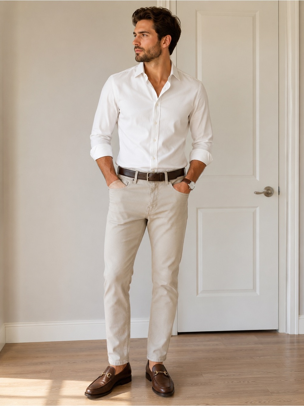 DKNY Beige Straight Leg Jeans